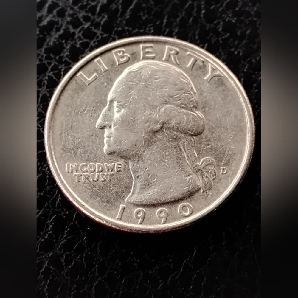 1990 D US Quarter Dollar Coin Error "GodWe" Together 2 Scretches On Reverse
